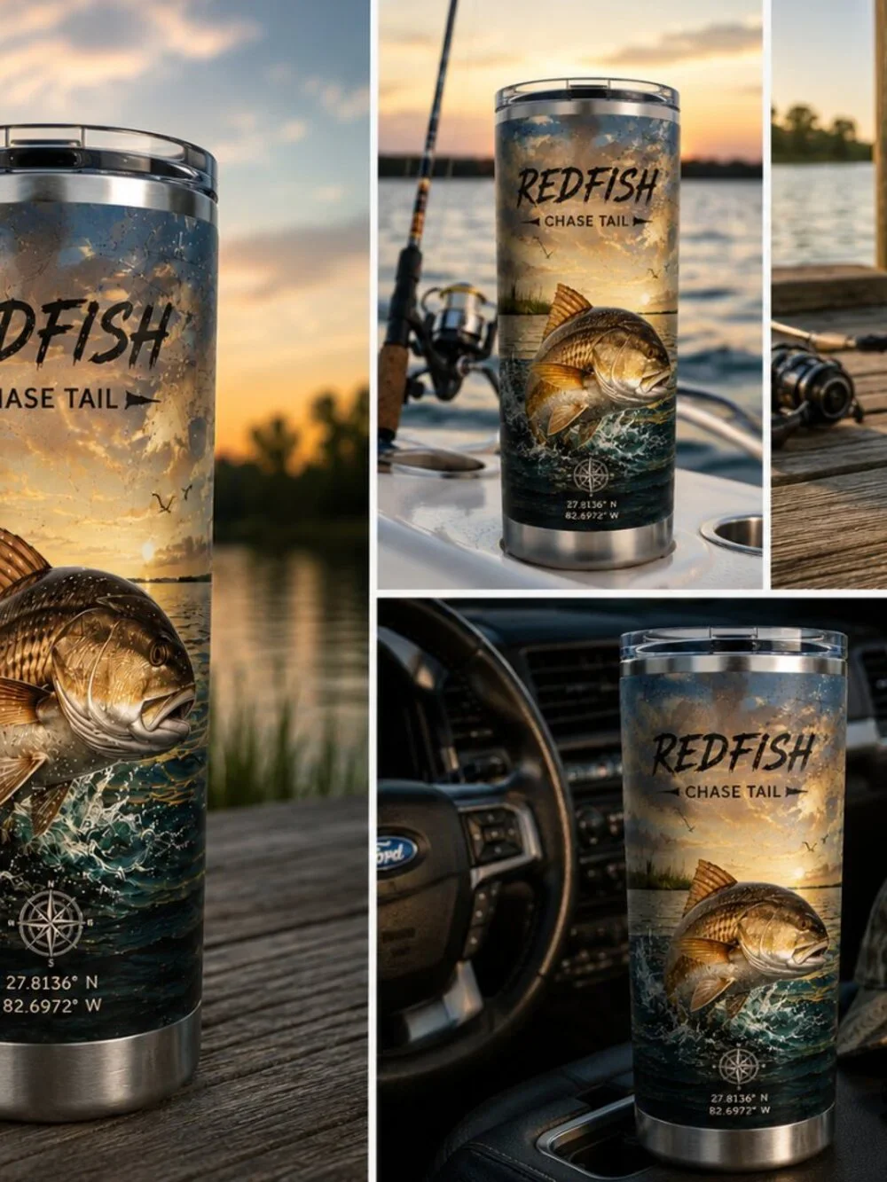 NEW! Fishing Series – Redfish 20 oz Stainless Steel Tumbler